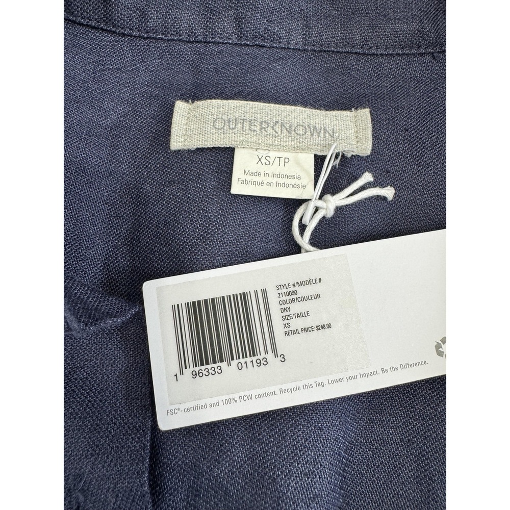 Outerknown Shirt Dress Women's XS Blue Linen Organic Cotton Crochet Long Sleeve - Picture 10 of 16